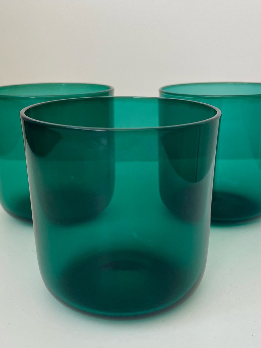 Vintage Emerald Teal Green Tumblers Musical Bell Ring Sound Set of 3 Glasses MCM
